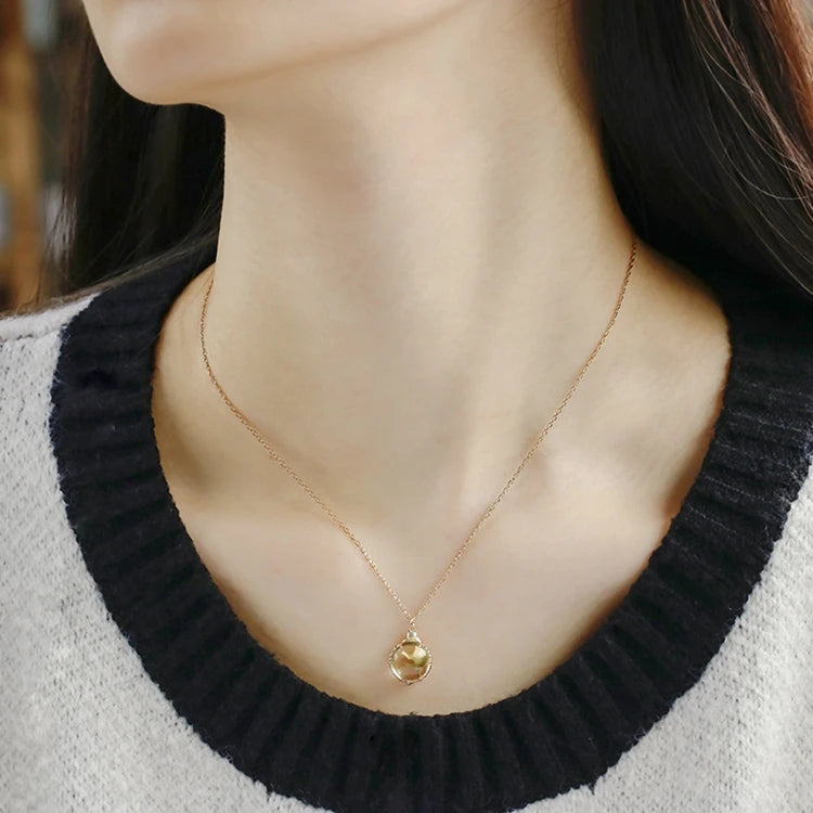 Emotional Factory 925 Sterling Silver 14K Gold Plated Gemstone Cute Cat Coloured Lemon Crystals Necklace