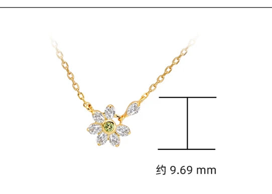 925 Sterling Silver 14K Gold Plated Gemstone Green Peridot White Topaz Flower Necklace
