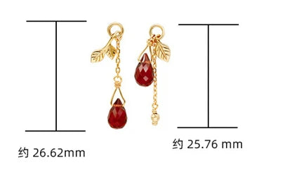 Emotional Factory 925 Sterling Silver 14K Gold Plated Gemstone Leaf Drops Seeds Red Garnet Earrings