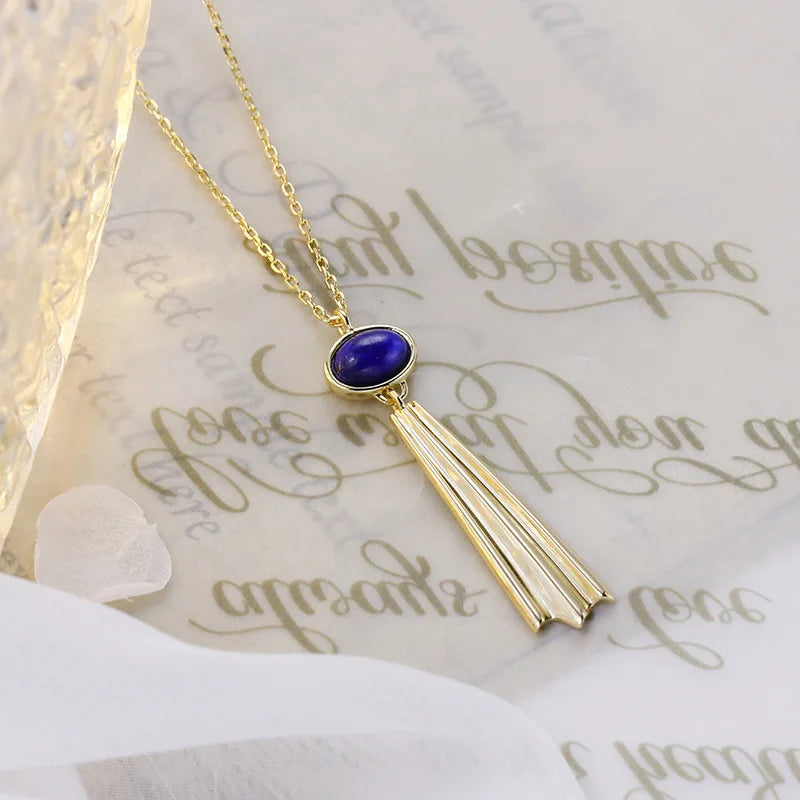 Emotional Factory 925 Sterling Silver 14K Gold Plated Gemstone Literary Retro Thickness Necklaces Lapis Lazuli Necklace