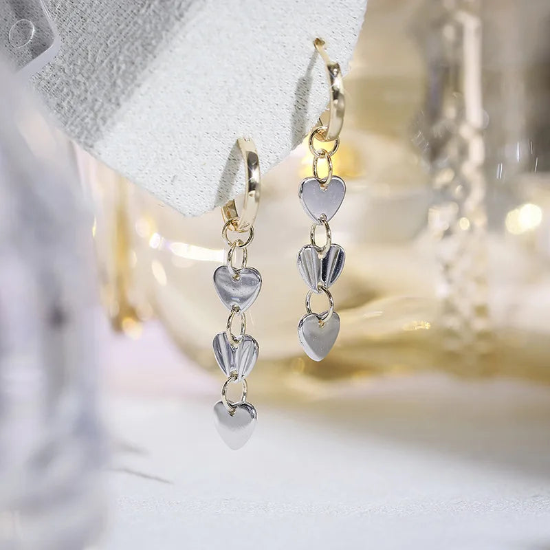 Emotional Factory 925 Sterling Silver 14K Gold Plated Niche Design Heart-Shaped Chain Detachable Hoop Earrings