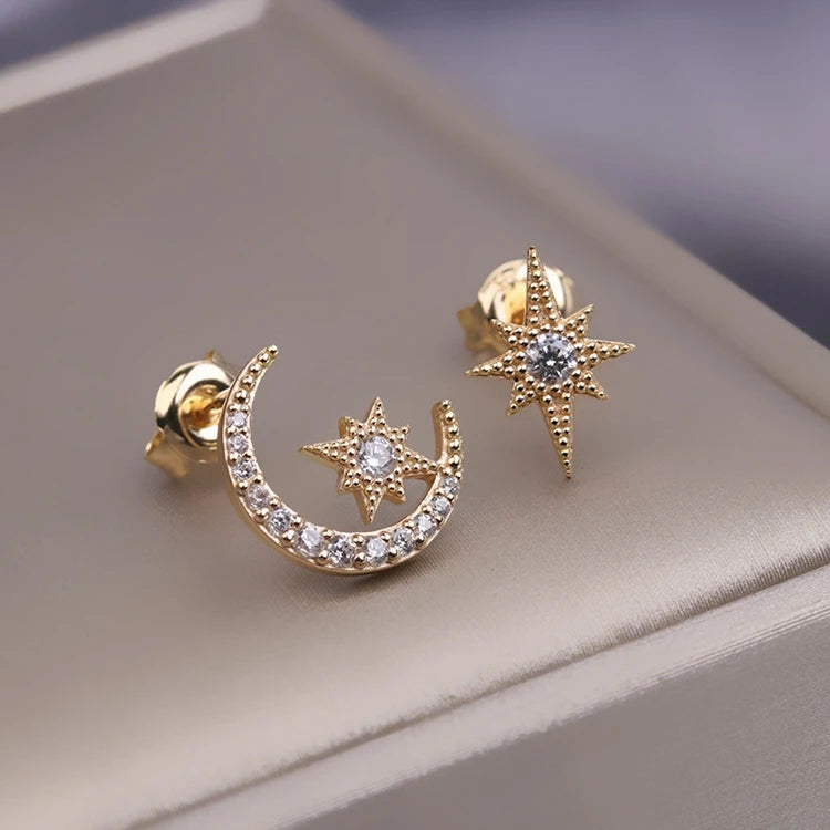 Emotional Factory 925 Sterling Silver 14K Gold Plated Moon 8 Star Earrings