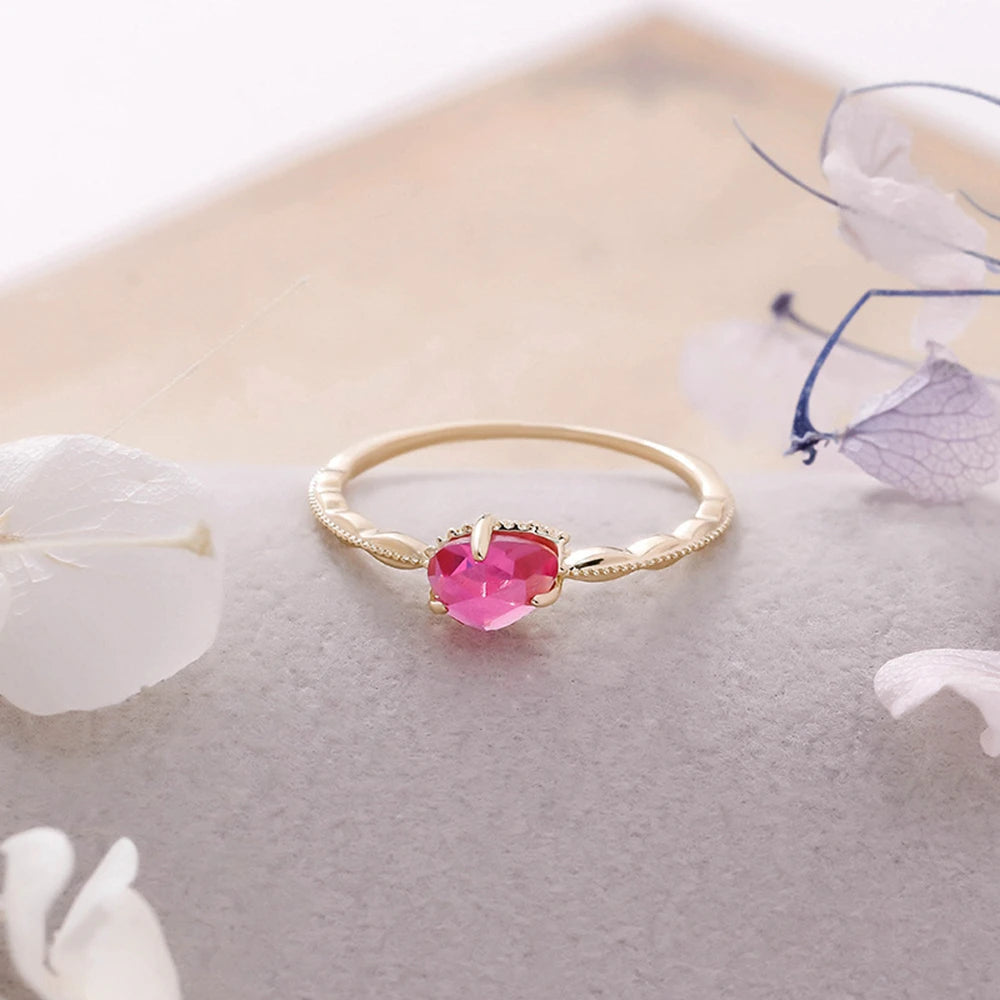 Emotional Anillos En Oro 925 Sterling Silver 14K Gold Plated Gem Stone Gemstone Irregular Rhombic Design Bead Red Corundum Ring