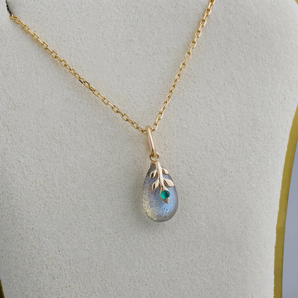 925 Sterling Silver 14K Gold Plated Gemstone Grape Type Leaf Labradorite Necklace