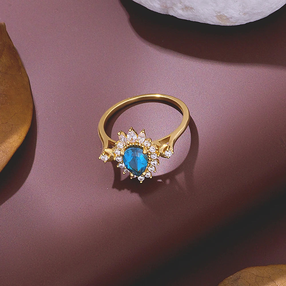 Emotional Factory Jewelry 925 Sterling Silver 14K Gold Plated Gemstone Series Sun Moon London Blue Topaz Ring