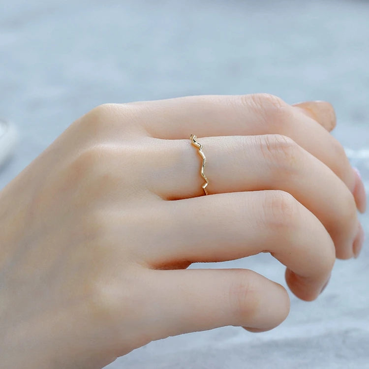 Emotional Factory 925 Sterling Silver 14K Gold Plated Retro Vintage Irregular Curve Vegetable Wave Ring