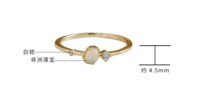 Emotional Factory 925 Sterling Silver 14K Gold Plated Gemstone Cz Zircon Geometric Natural African Opal Ring