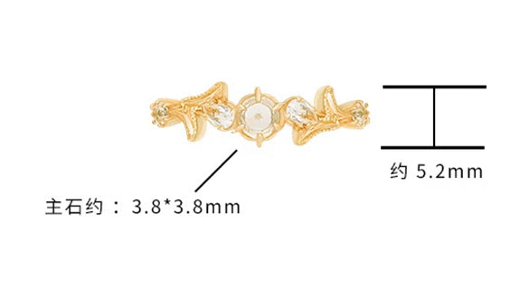 Emotional Factory 925 Sterling Silver 14K Gold Plated Gem Stone Gemstone Rose Flower White Topaz Rock Crystal Ring