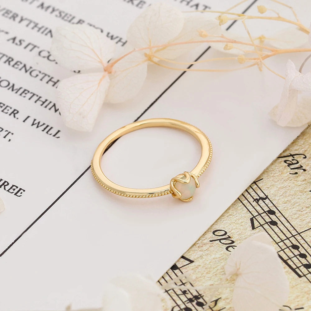 Emotional Factory 925 Sterling Silver 14K Gold Plated Gem Stone Gemstone Simpler Turquoise Opal Ring