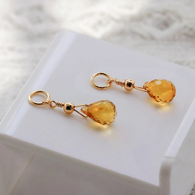 Emotional Factory 925 Sterling Silver 14K Gold Plated Gemstone Retro Vintage Gem Teardrop Citrine Earrings