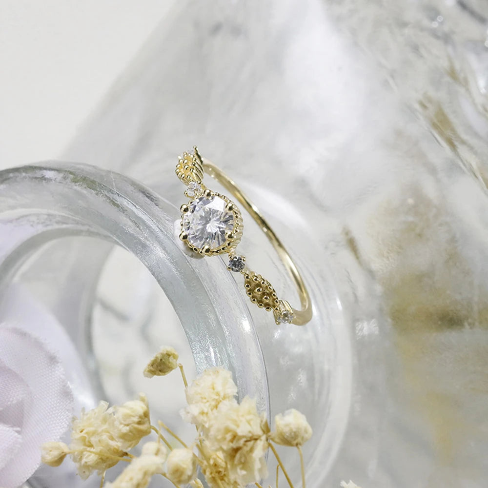 Emotional Factory 925 Sterling Silver 14K Gold Plated Gemstone Middle Ages Vintage Style Cz Zircon Moissanite Ring