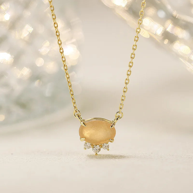 Emotional Factory 925 Sterling Silver 14K Gold Plated Gemstone Cz Zircon Sun Stone Small Fresh Orange Moonstone Ring