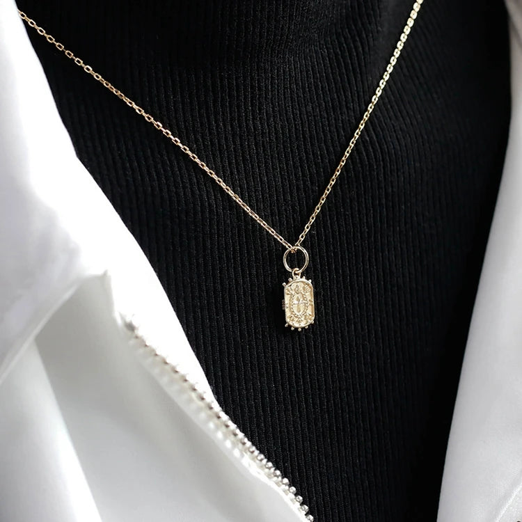 Emotional Factory 925 Sterling Silver 14K Gold Plated Gemstone Antique Badge Cross Carved Wave Point Pendant