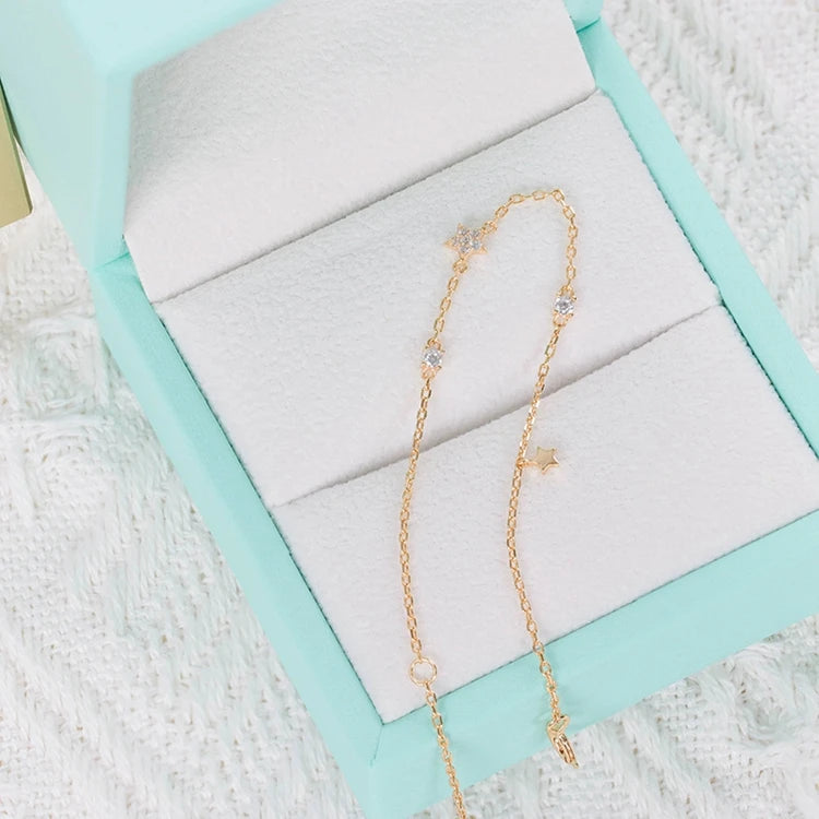 Emotional Factory 925 Sterling Silver 14K Gold Plated Gemstones Zircon Ins Double Chain Star Layer Necklace