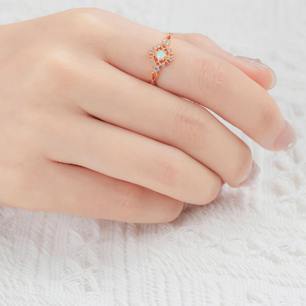 Gemstones Gem Flower Bright Starry Sky Opal Ring
