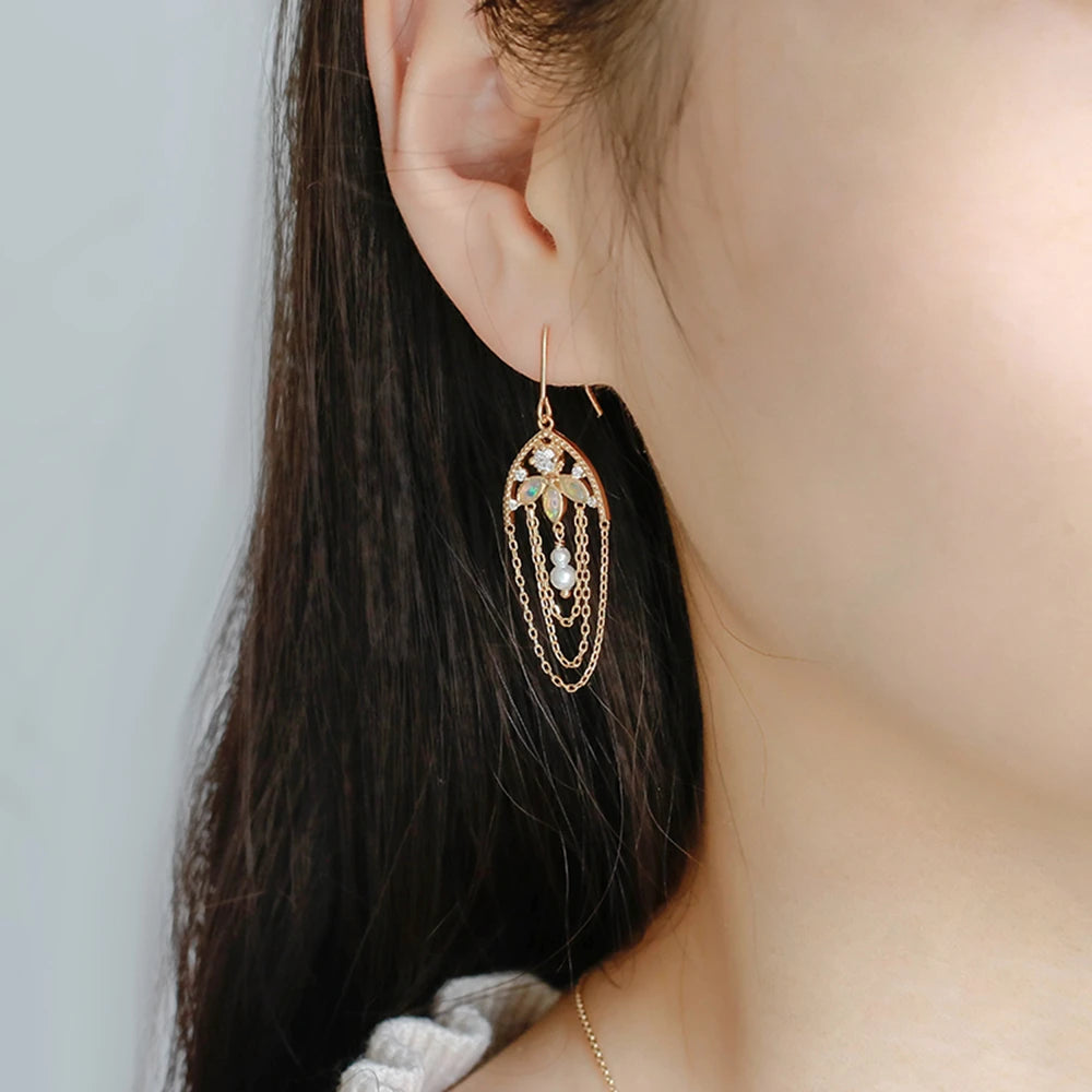 Leaf Tassels African Opal Earrings