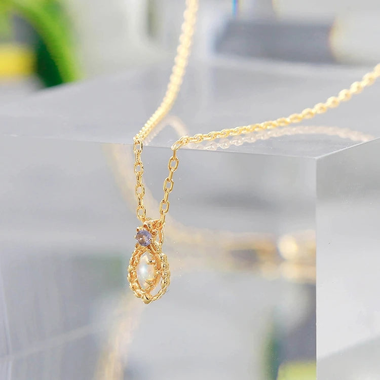 Emotional Factory 925 Sterling Silver 14K Gold Plated Gemstones Vintage Light Luxury Tanzanite Zirconia Opal Australia Necklace