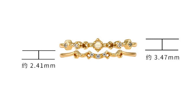 Bague Fleur 925 Sterling Silver 14K Gold Plated Gem Stone Gemstone Retro  Cz Zircon Australian Opal Two Piece Gem Stone Ring Set