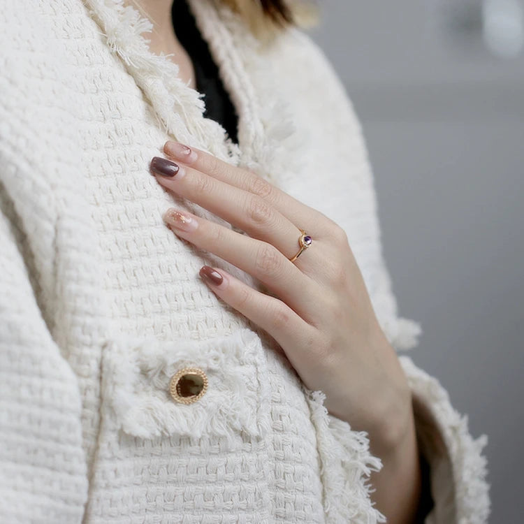 Emotional Factory 925 Sterling Silver 14K Gold Plated Gemstone Cz Zircon Moon Round Amethyst Ring