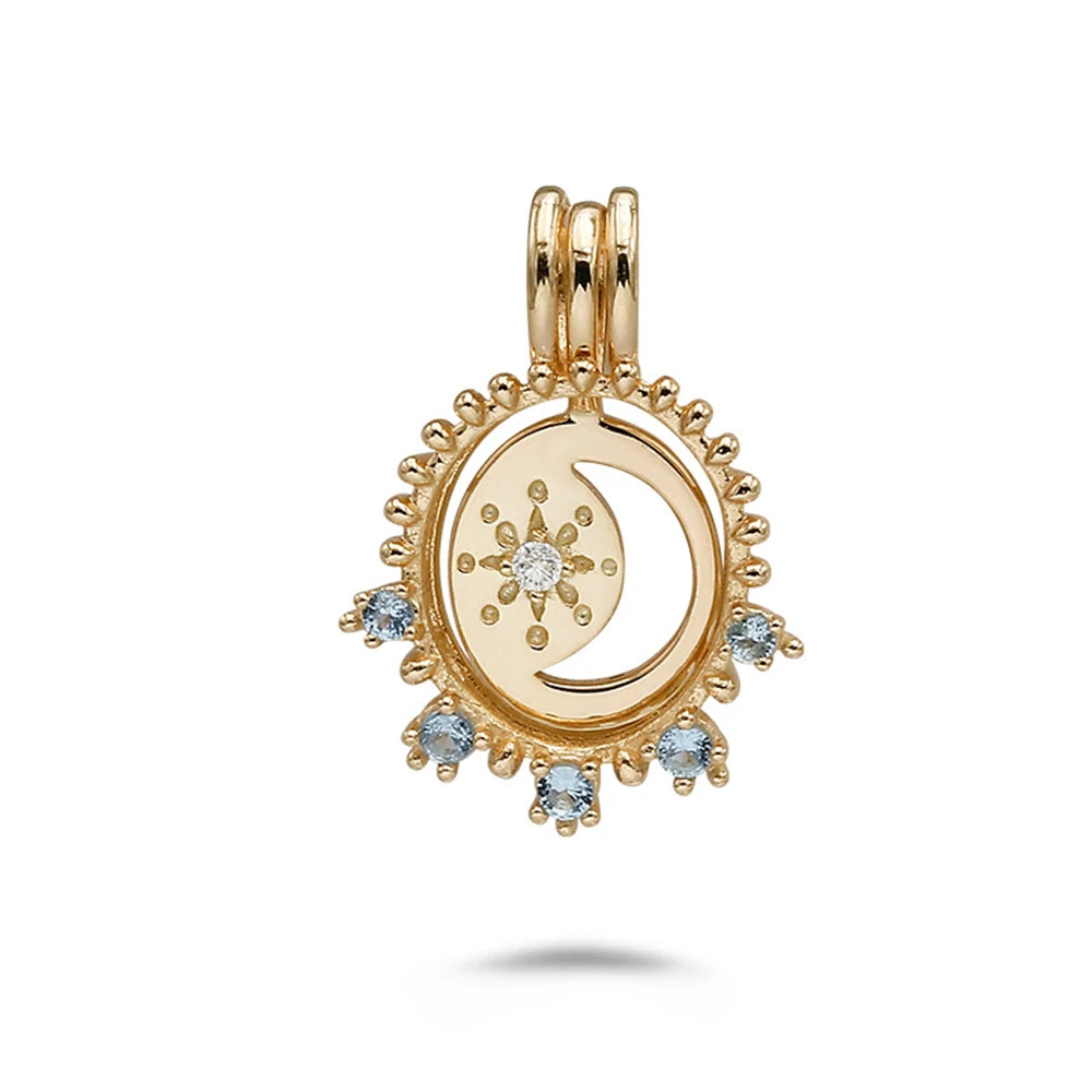 Factory 925 Sterling Silver 14K Gold Plated Gemstone Bunny Star Moon Quadruple Mansion Moissanite Two-Piece Set Pendant