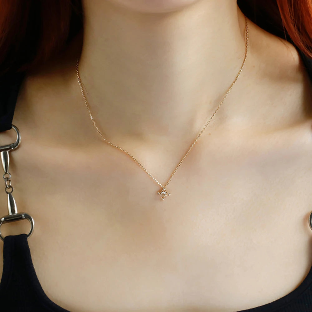 925 Sterling Silver 14K Gold Plated Gemstone Retro Geometric Circle Round Star Apatite Necklace