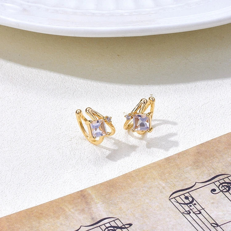 Emotional Factory 925 Sterling Silver 14K Gold Plated Gemstone Simple Lavender Topaz Crystal Ear Clip Earrings