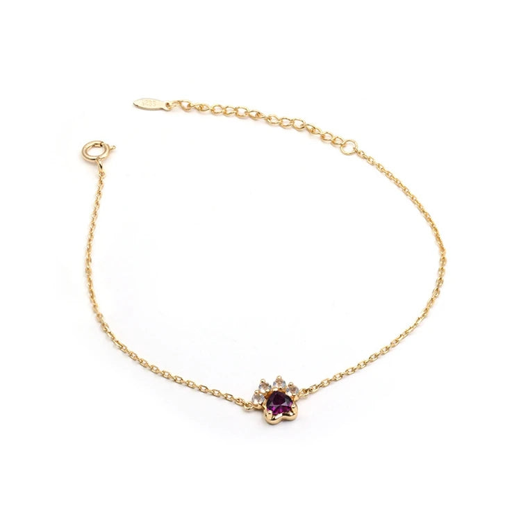 Emotional Pulsera Plata  925 Sterling Silver 14K Gold Plated Gemstone Cat Paw Shape Garnet Labradorite Bracelet