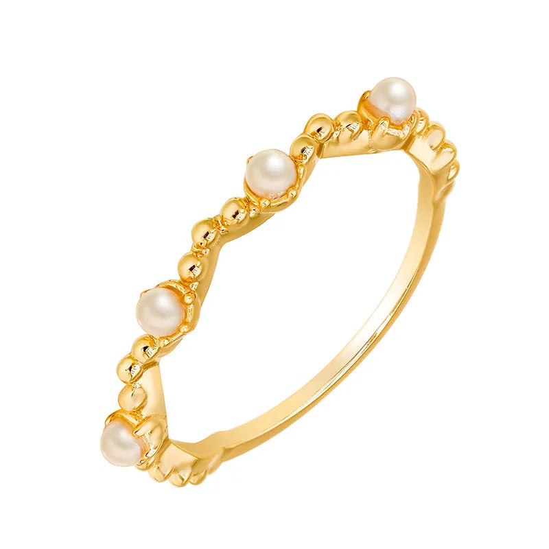 Emotional Factory 925 Sterling Silver 14K Gold Plated Gemstone Bead Twist Vintage Irregular Pearl Ring