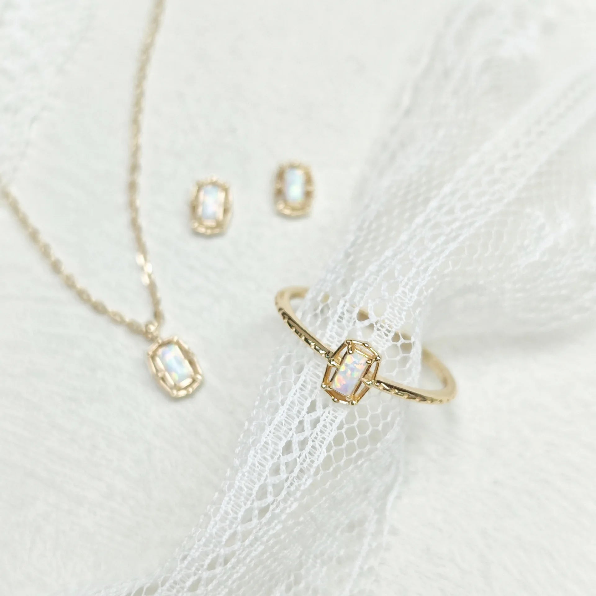 Emotional Factory 925 Sterling Silver 14K Gold Plated Gemstone Mini Geometric Flower Synthetic Opal Earrings