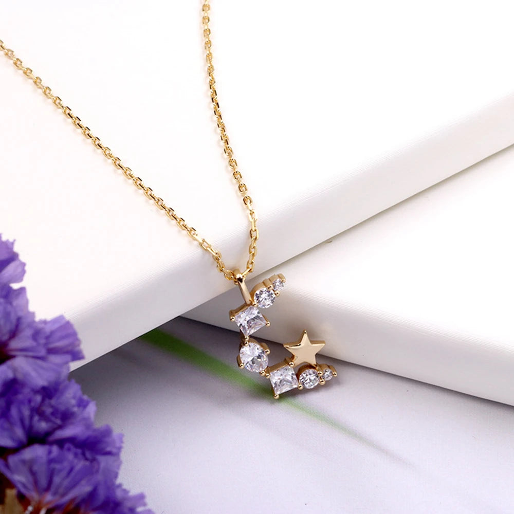 Emotional Factory 925 Sterling Silver 14K Gold Plated Retro Hollow  Moon Star Cz Zircon Pendant Necklace