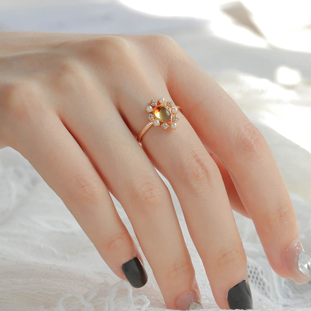 925 Sterling Silver Gold Jewelry Gemstone Wedding Rings Minimalist Opal Lapis Lazuli Quartz Agate Aventurine Ring Schmuck