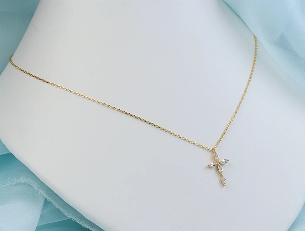 Emotional Factory Jewelry 925 Sterling Silver 14K Gold Plated Diamond Shaped Zircon Cross Necklace