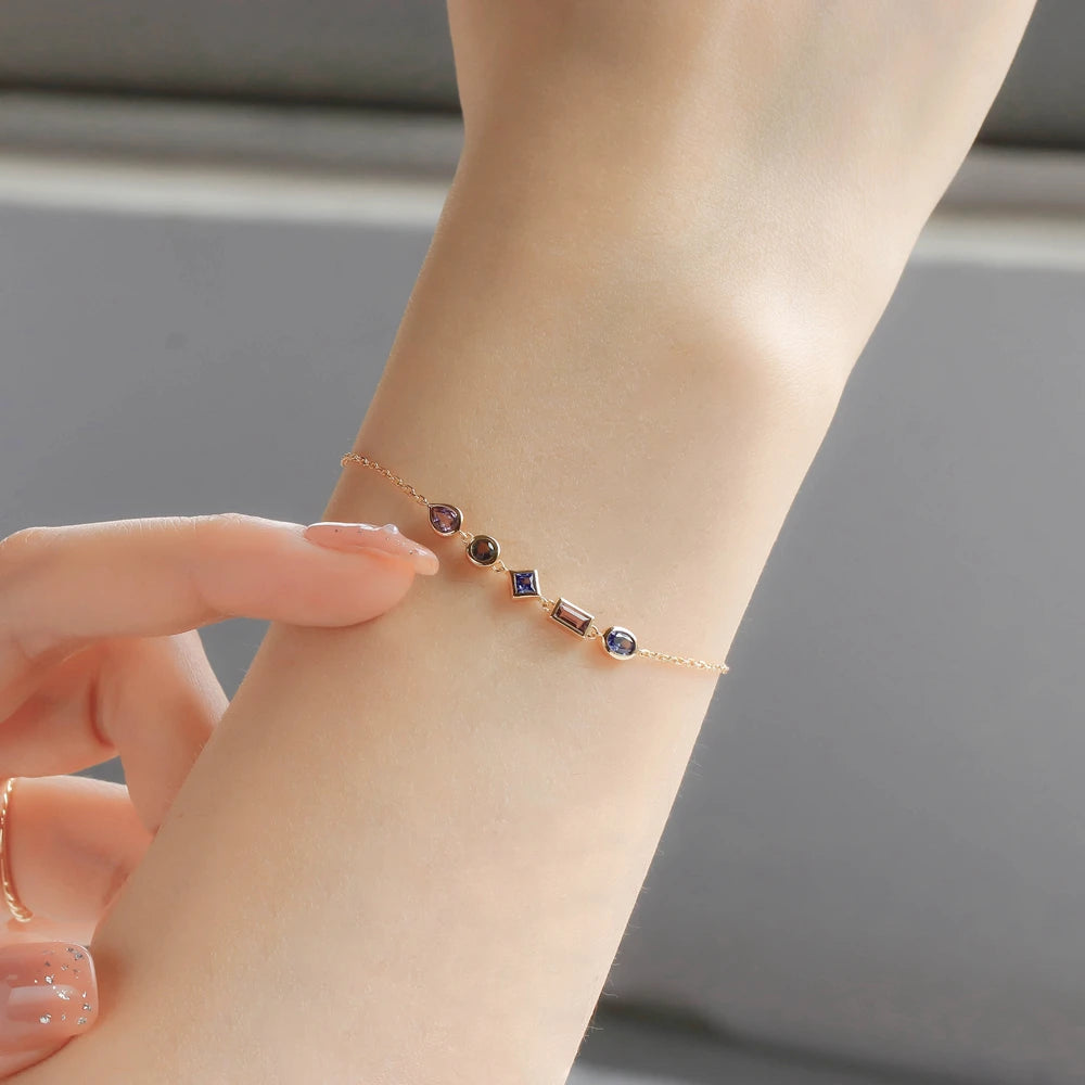 Piedra Pulseras Piedras Naturales 925 Sterling Silver 14K Gold Plated Gemstone Geometry Cordierite Amethyst Tanzanite Bracelet