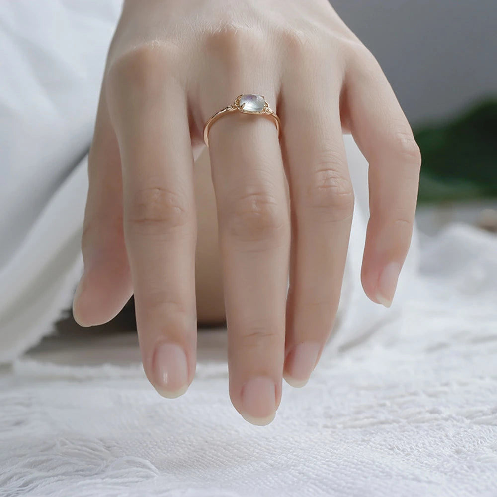 Emotional Bijoux 925 Sterling Silver Gold Jewelry Gemstone Custom Birthstone Cz Moonstone Labradorite Shell Chalcedony Jade Ring