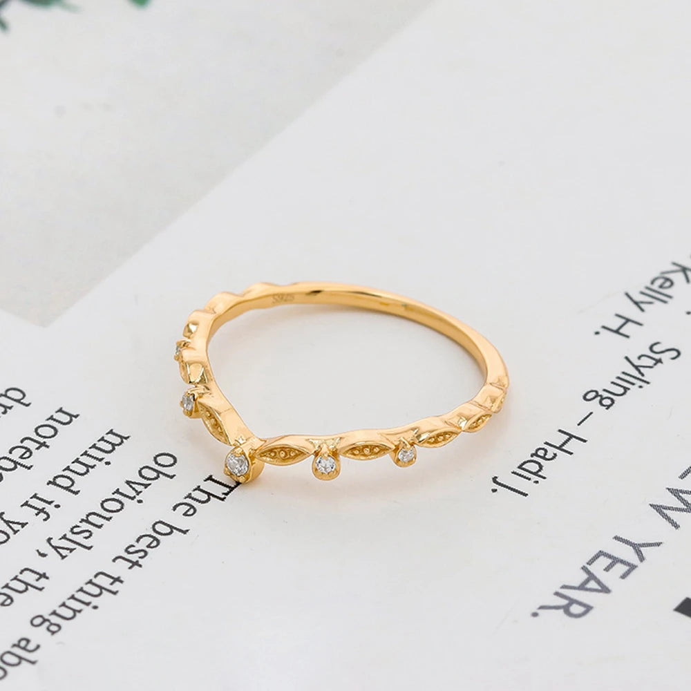 Emotional Factory 925 Sterling Silver 14K Gold Plated Wear Simple Polka Dot Model Drop Cz Zircon Paired V Shaped Ring