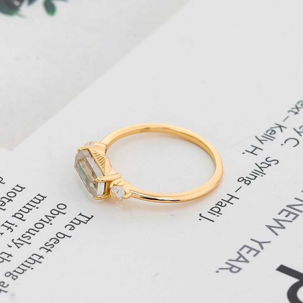 Gem Stone Gemstone Geometric Rectangle Rock Crystal Abalone Ring