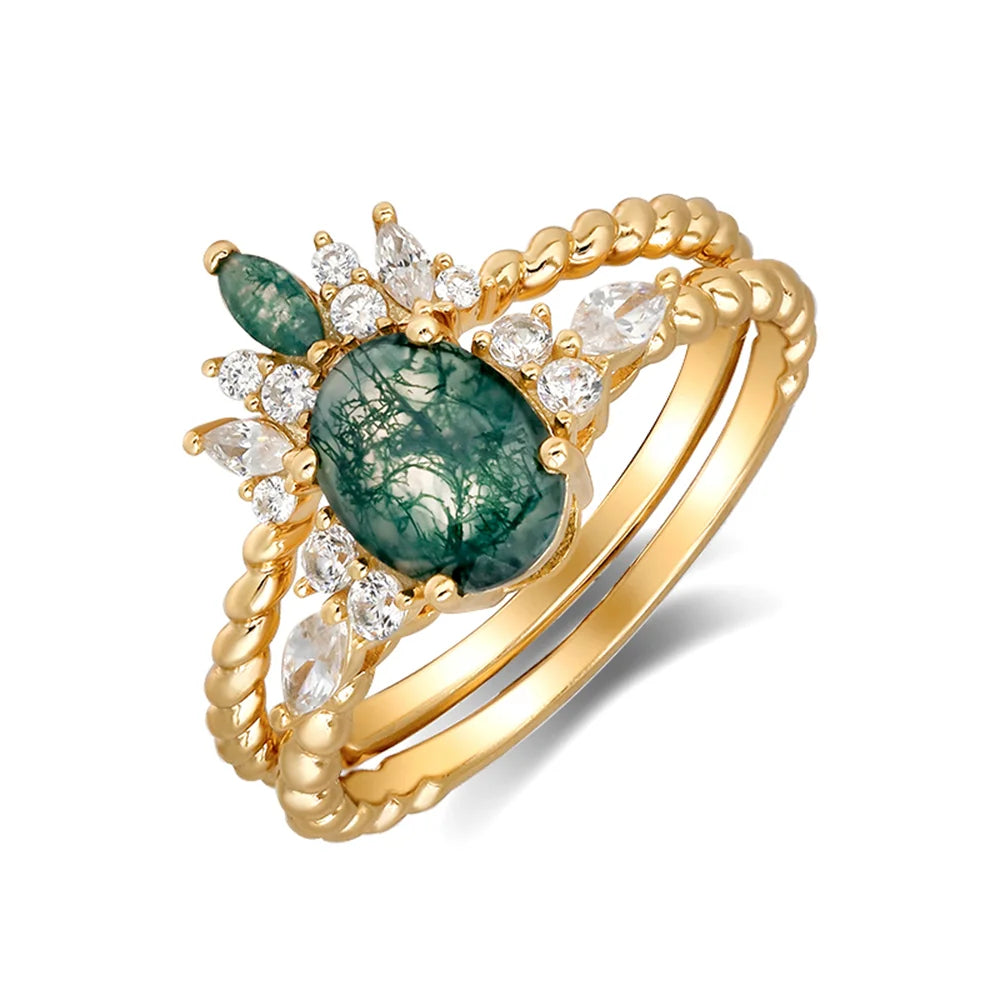 Emotional 925 Sterling Silver Gold Gemstone Fashion Jewelry Aquamarine Pearl Citrine Emerald Sapphire Moss Agate Rings