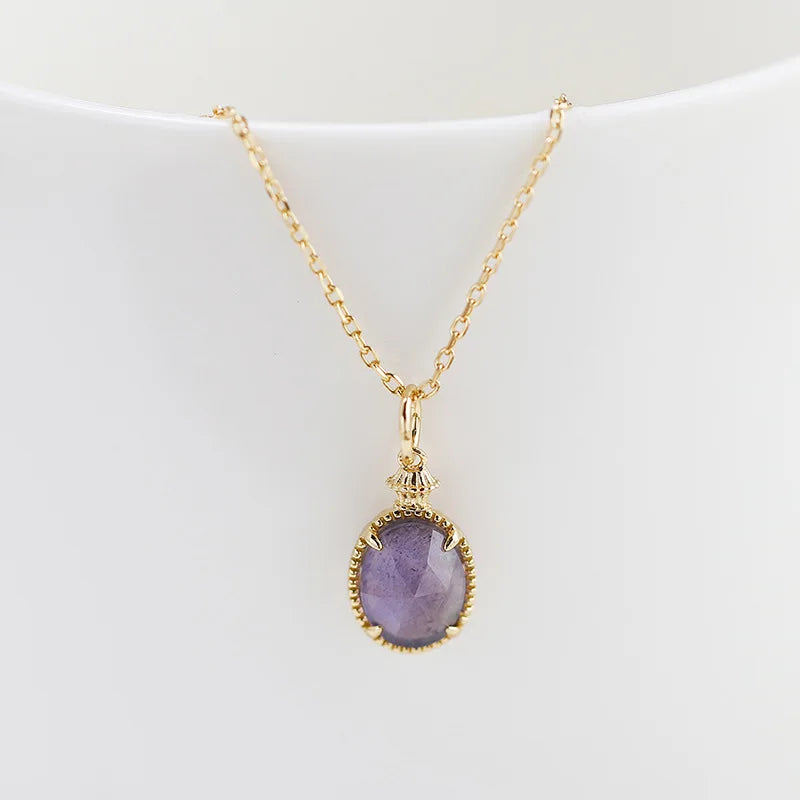 Round Amethyst Labradorite Reversible Pendant Necklace