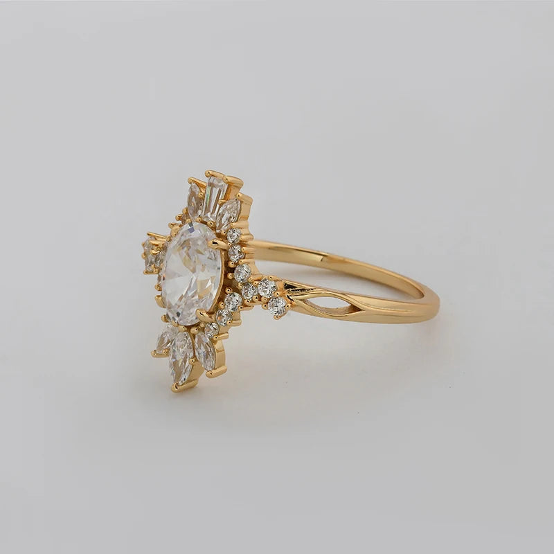 Dunli Jewelry Manufacturer Wholesale Japanese Style Fashion Luxury S925 Silver Plated 14K Gold White Zircon Ring
