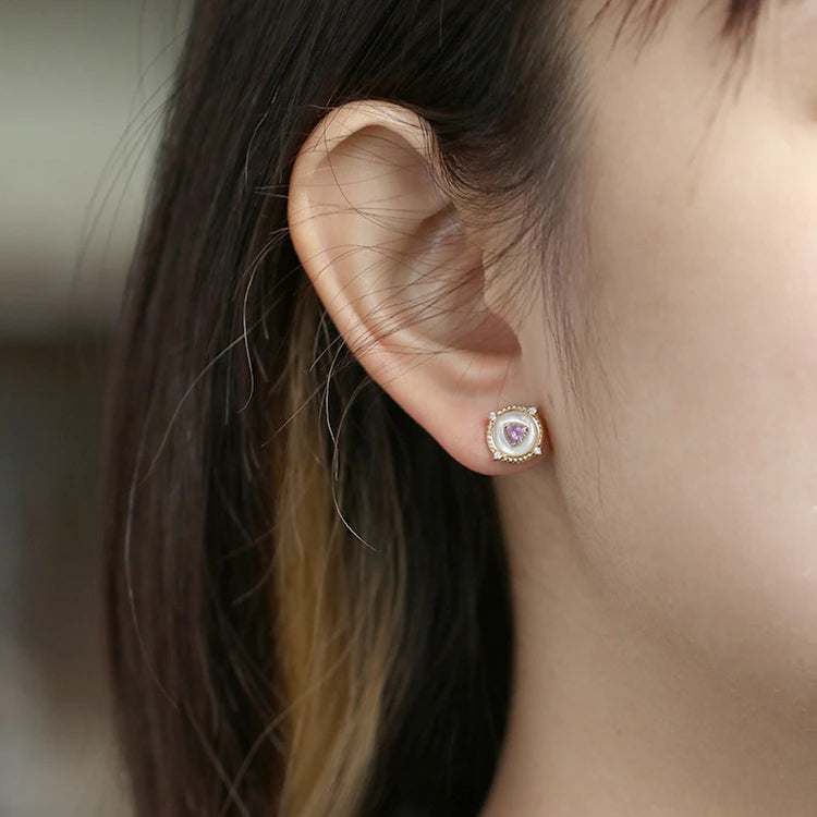 Emotional Factory 925 Sterling Silver 14K Gold Plated Gemstone Evil Eyes Red Garnet Amethyst Earrings