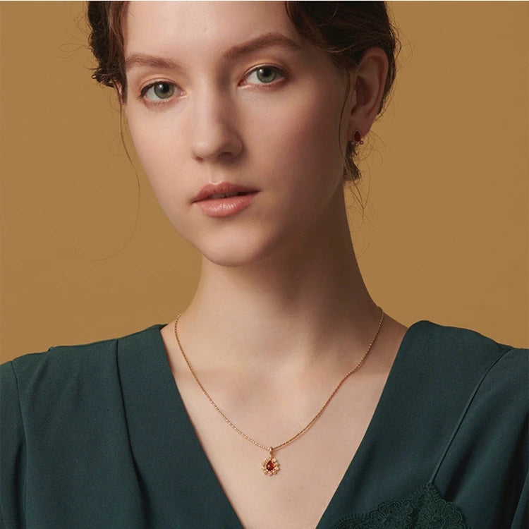 Emotional Factory 925 Sterling Silver 14K Gold Plated Gemstones Flowers Pendant Drop Amber Pendants Necklace