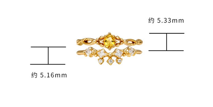 Emotional Factory 925 Sterling Silver 14K Gold Plated Gem Stone Gemstone Geometrical Crown Design Citrine Gem Stone Ring Set