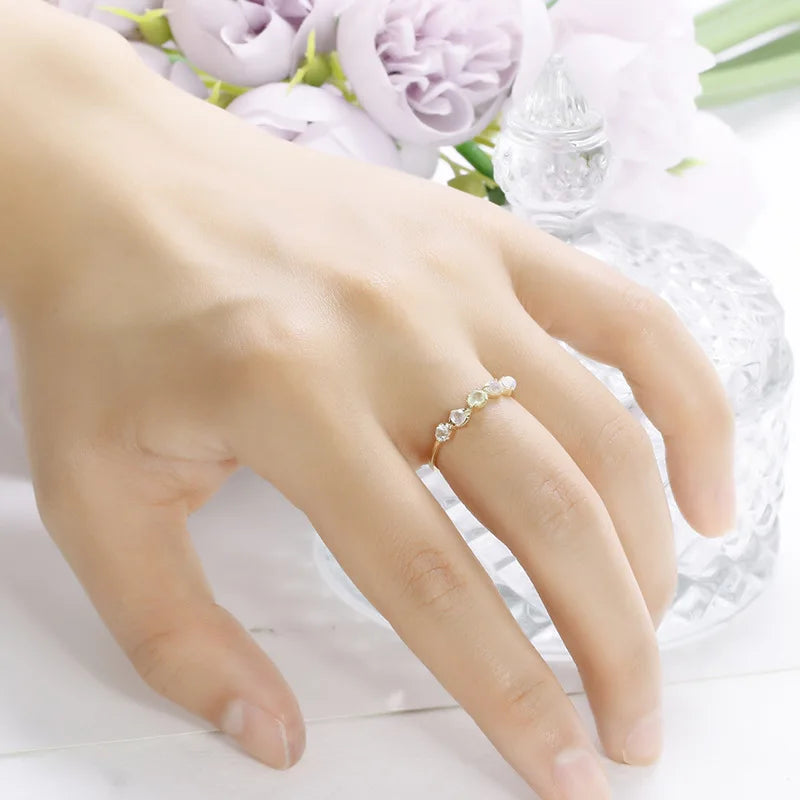 Emotional Factory 925 Sterling Silver 14K Gold Plated Multi Color Gemstone Labradorite Opal Topaz Prehnite Irregular Ring