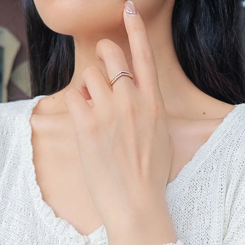 Emotional Factory 925 Sterling Silver 14K Gold Plated Gemstone Cz Zircon V Shaped Ring Stacking Rings