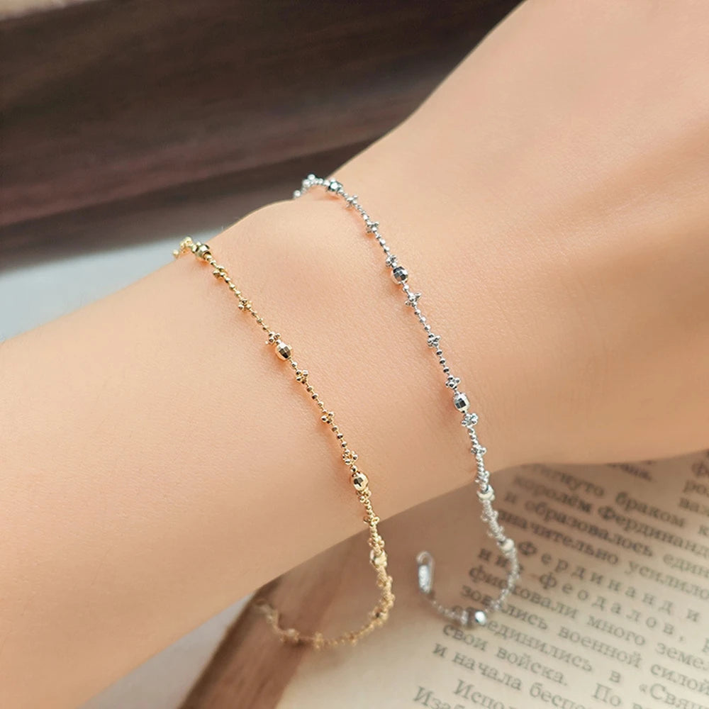 Pulsera De Cristal Factory 925 Sterling Silver 14K Gold Plated Gemstone Fashion Sparkling Geometric Round Bead Bracelet