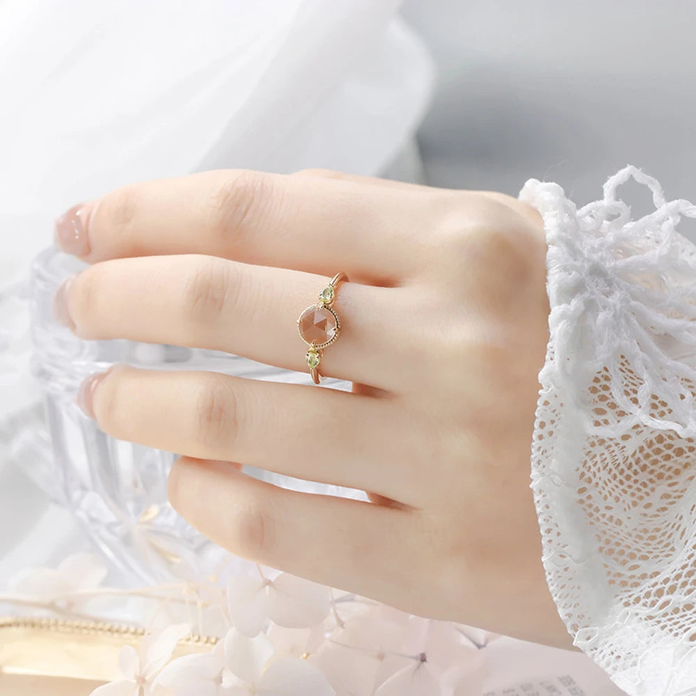 925 Sterling Silver 14K Gold Plated Gemstone Round Stone Peridot Green Amethyst Ring