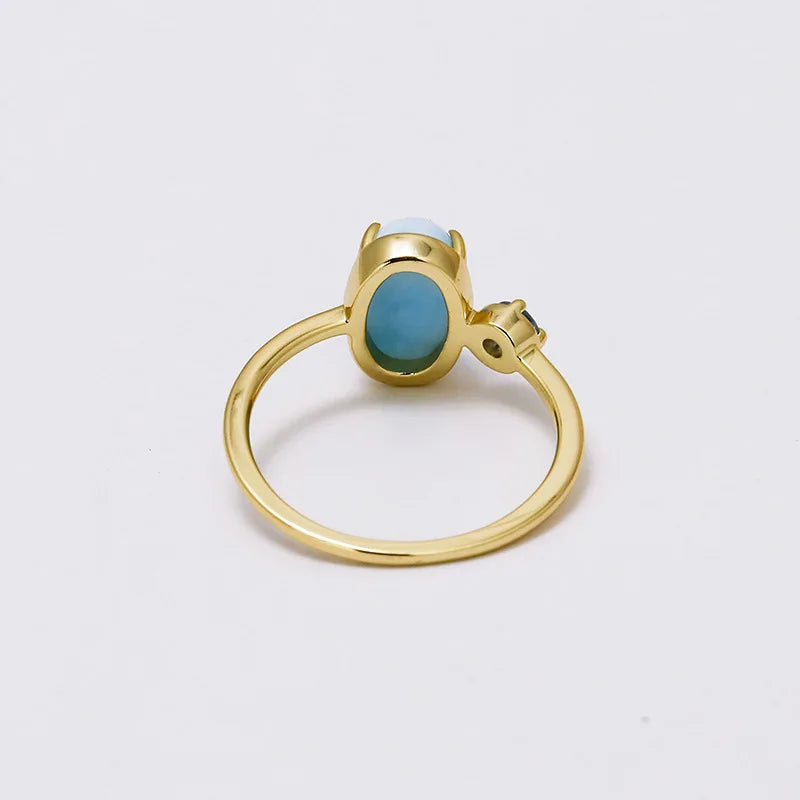 Emotional Factory 925 Sterling Silver 14K Gold Plated Gemstone Egg-Shaped Seafoam London Blue Topaz Ring