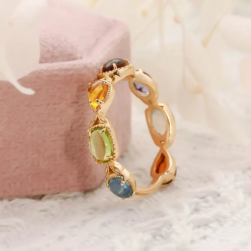 23Annual New Product Artistic Retro Multi-color Candy GemS925Silver Citrine Olivine Labradorite Ring