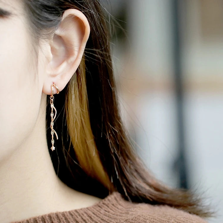 925 Sterling Sil925 Sterling Silver 14K Gold Plated Zircon Screw Detachable New Tassel Ear Clip Earrings