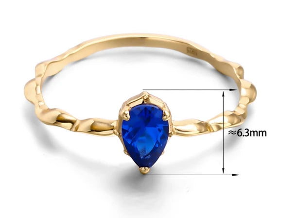 Emotional Factory 925 Sterling Silver 14K Gold Plated Gem Stone Gemstone Cz Zircon Drop Vintage Geometric Zirconia Ring